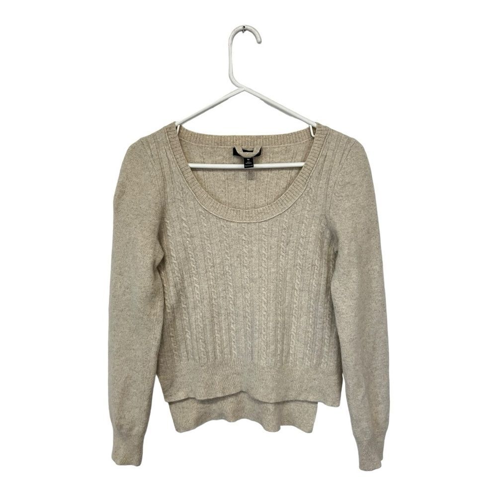 AQUA Cashmere | Sleeve Elbow Patch Cashmere‎ Sweater Wheat Ivory L